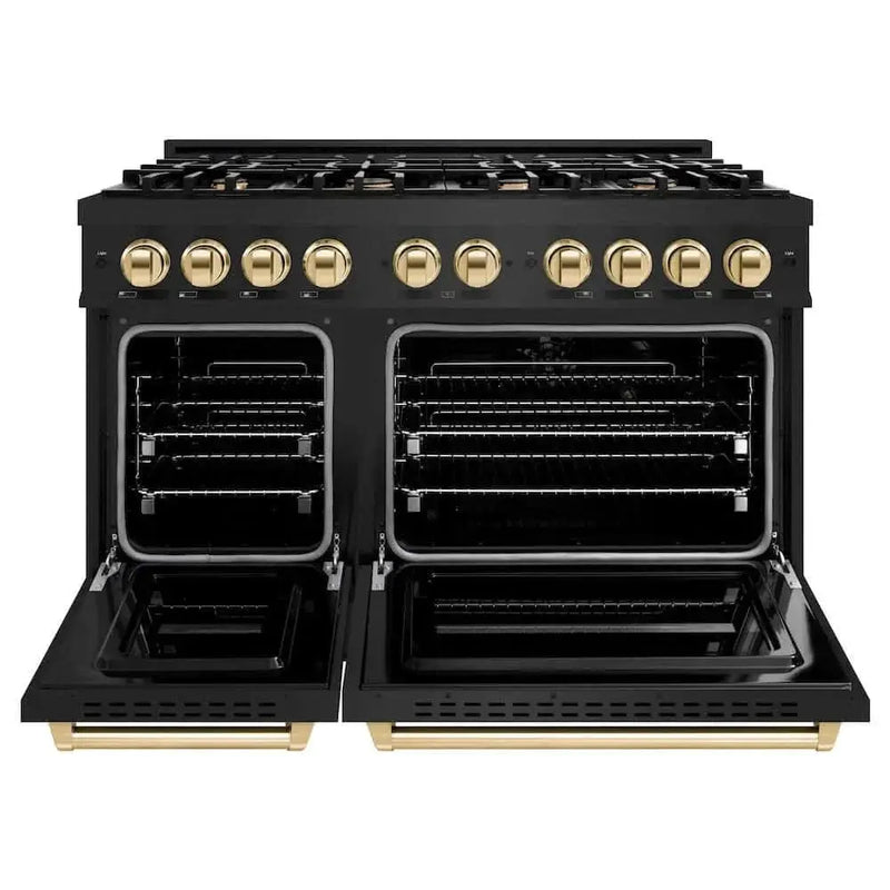 ZLINE 48" Dual Fuel Range, Gas Cooktop, Electric Convection Oven Black Stainless Steel, Gold CDRBZ-48-G by Farmhouse Kitchen and Bath