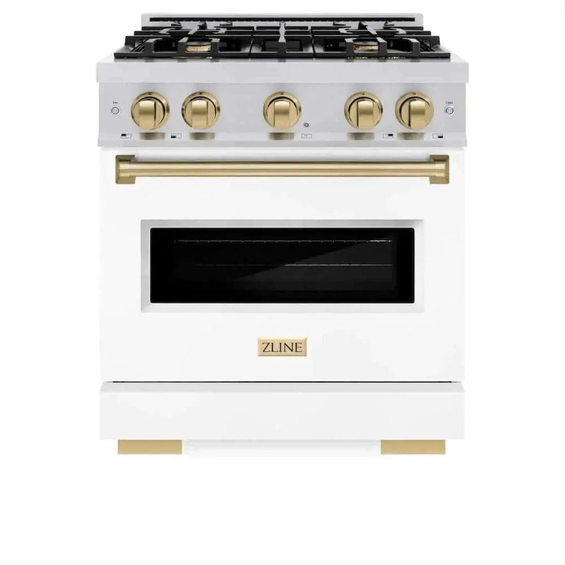 ZLINE 30" Dual Fuel Range, Gas Cooktop, Electric Convection Oven Stainless Steel, White Matte Champagne Bronze CDRZ-WM-30-CB by Farmhouse Kitchen and Bath