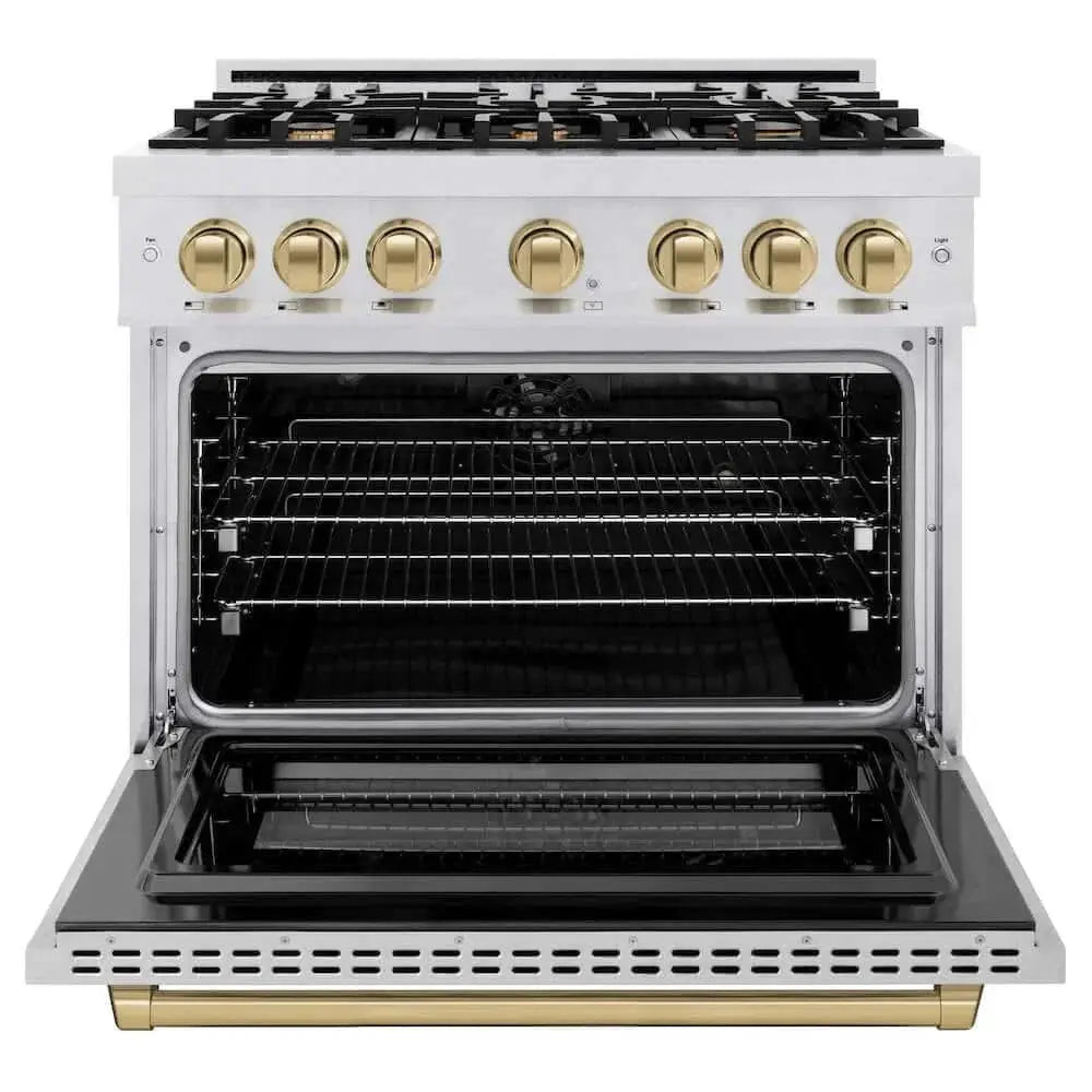 ZLINE 36" Select Gas Range Convection Gas Oven DuraSnow® Stainless Steel Champagne Bronze HGRSZ-36-CB by Farmhouse Kitchen and Bath
