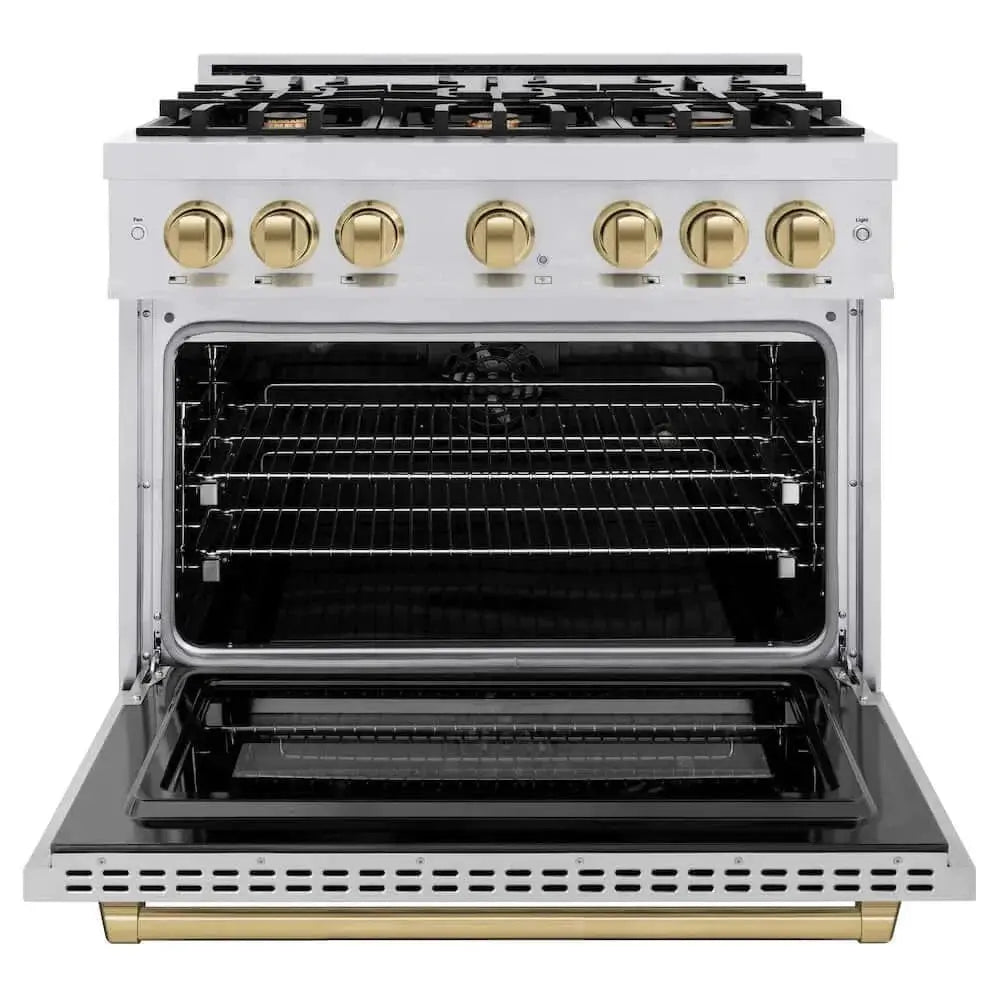 ZLINE 36" Select Dual Fuel Range Gas Cooktop Electric Convection Oven Stainless Steel Champagne Bronze HDRZ-36-CB by Farmhouse Kitchen and Bath