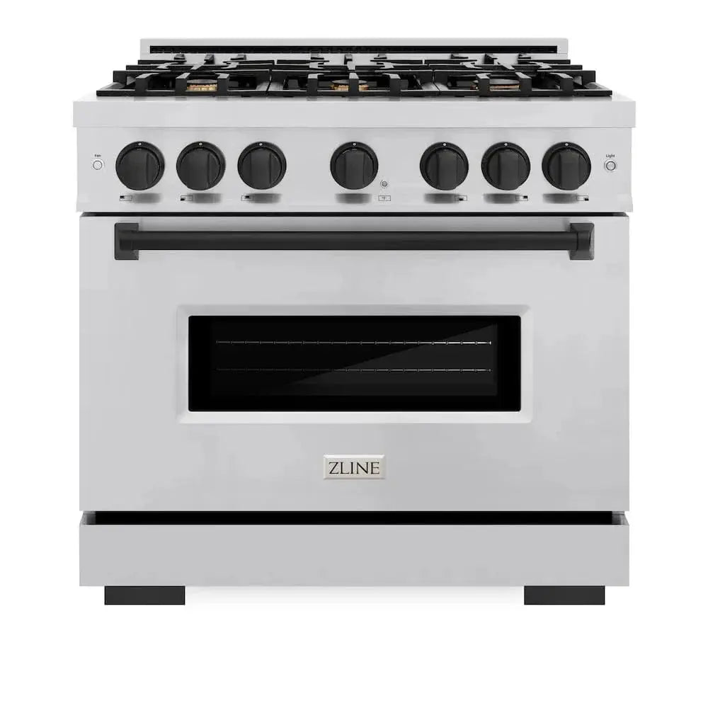 ZLINE 36" Dual Fuel Range, Gas Cooktop, Electric Convection Oven Stainless Steel, Matte Black CDRZ-36-MB by Farmhouse Kitchen and Bath