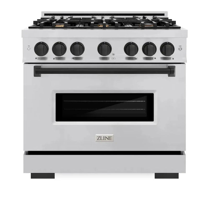 ZLINE 36" Dual Fuel Range, Gas Cooktop, Electric Convection Oven Stainless Steel, Matte Black CDRZ-36-MB by Farmhouse Kitchen and Bath