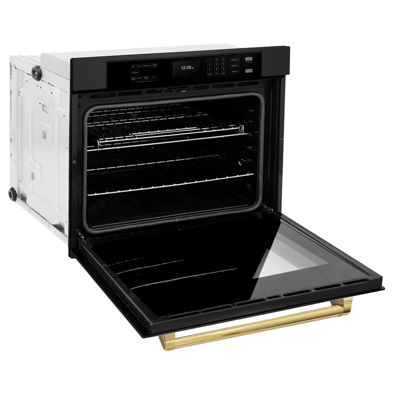 ZLINE 30 ". Professional True Convection Single Wall Oven, Air Fry, Self Clean, Black Stainless Steel, Gold WASBZ-30-G by Farmhouse Kitchen and Bath