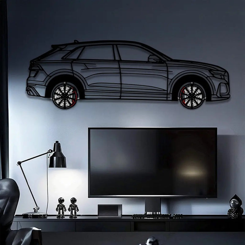 Audi Q8 Metal Car Wall Art with Rotating Wheels - Handmade Luxury SUV Silhouette Decor - Automotive Wall Art for Petrolheads - KAFMEKA095 by Enova Art