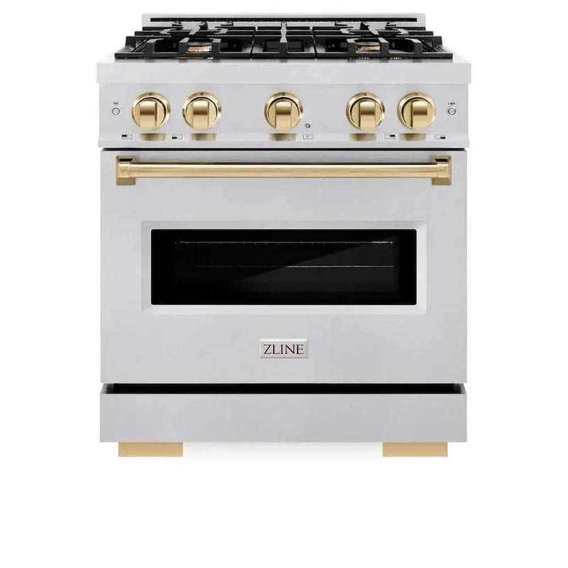 ZLINE 30" Classic Gas Range, Convection Gas Oven DuraSnow® Stainless Steel, Gold CGRSZ-30-G by Farmhouse Kitchen and Bath