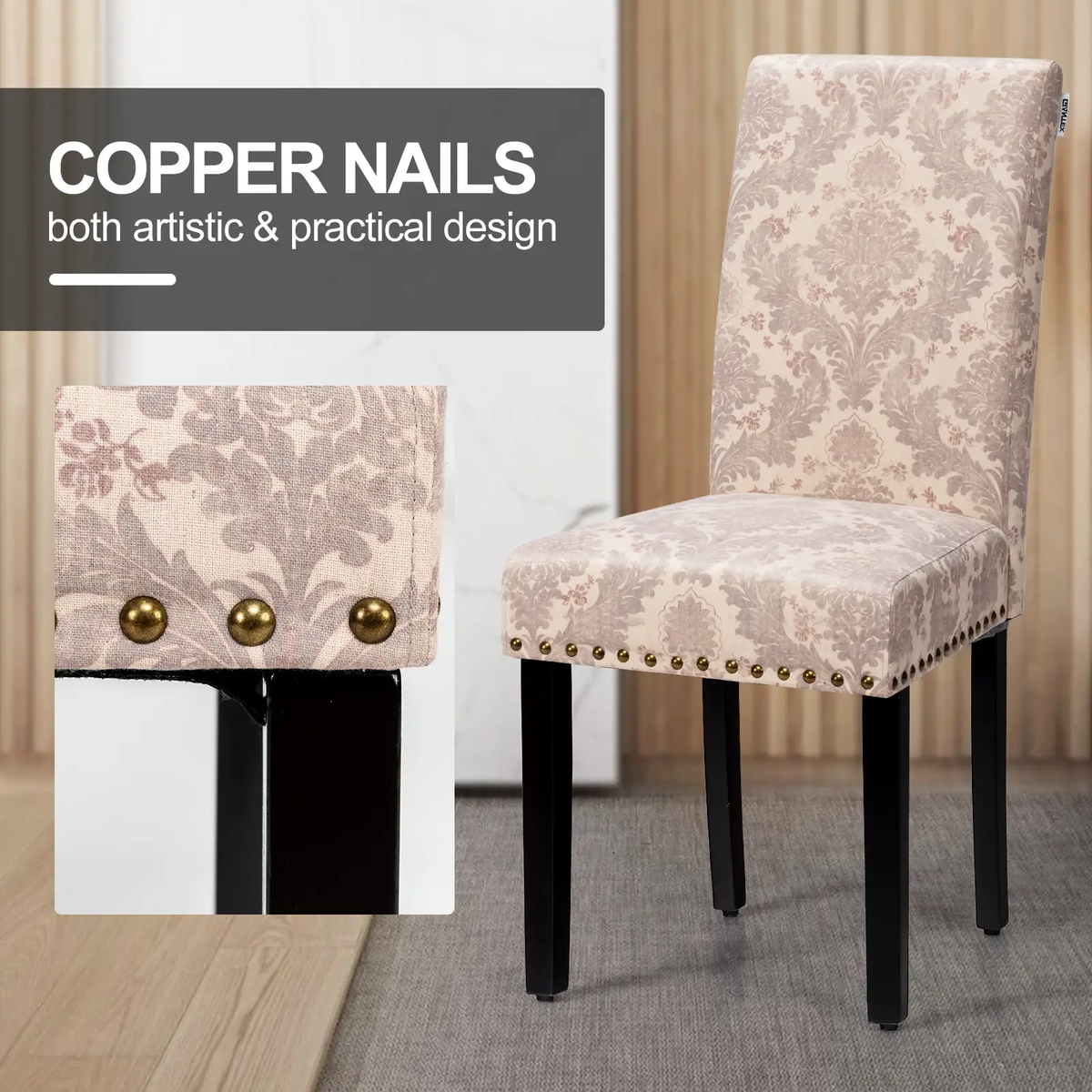 Set of 2 Fabric Upholstered Dining Chairs with Nailhead, photo 39 of 40