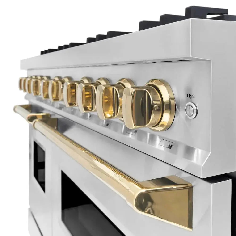 ZLINE 48" Classic Gas Range, Convection Gas Oven Stainless Steel, Gold CGRZ-48-G by Farmhouse Kitchen and Bath