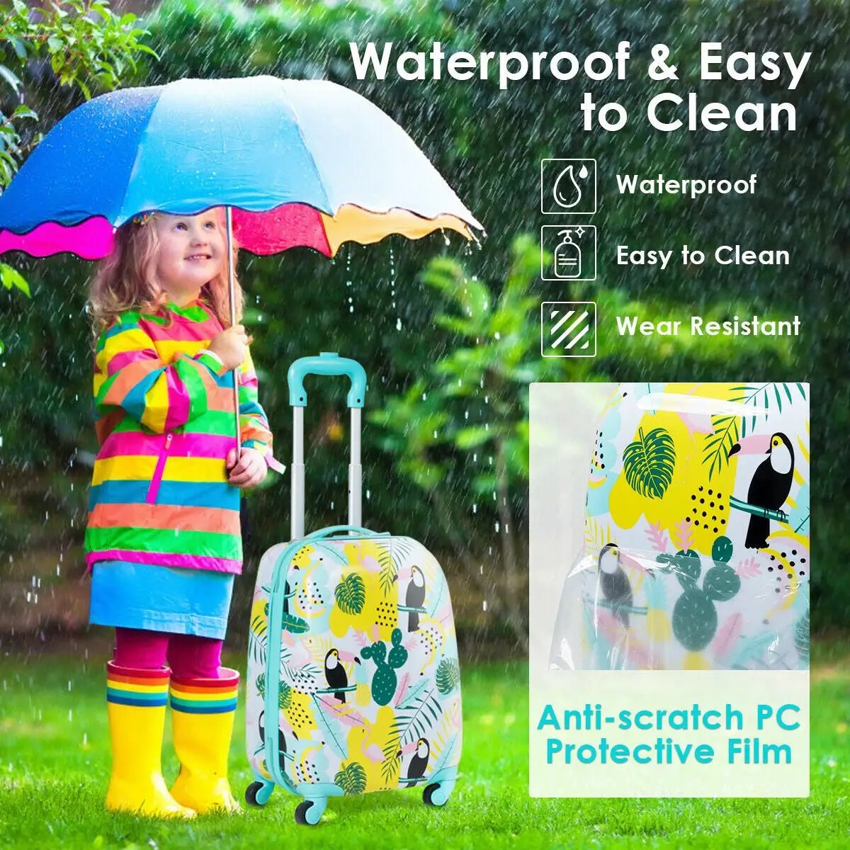 2 Pieces Kid's Luggage Set 12-inch Backpack and 16-inch Rolling Suitcase Travel by DirectDeals