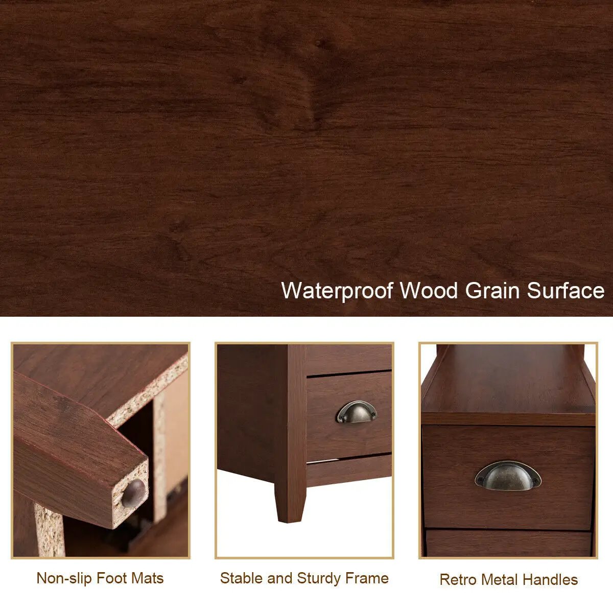 Set of 2 End Table Wooden with 2 Drawer & Shelf Bedside Table, photo 23 of 24