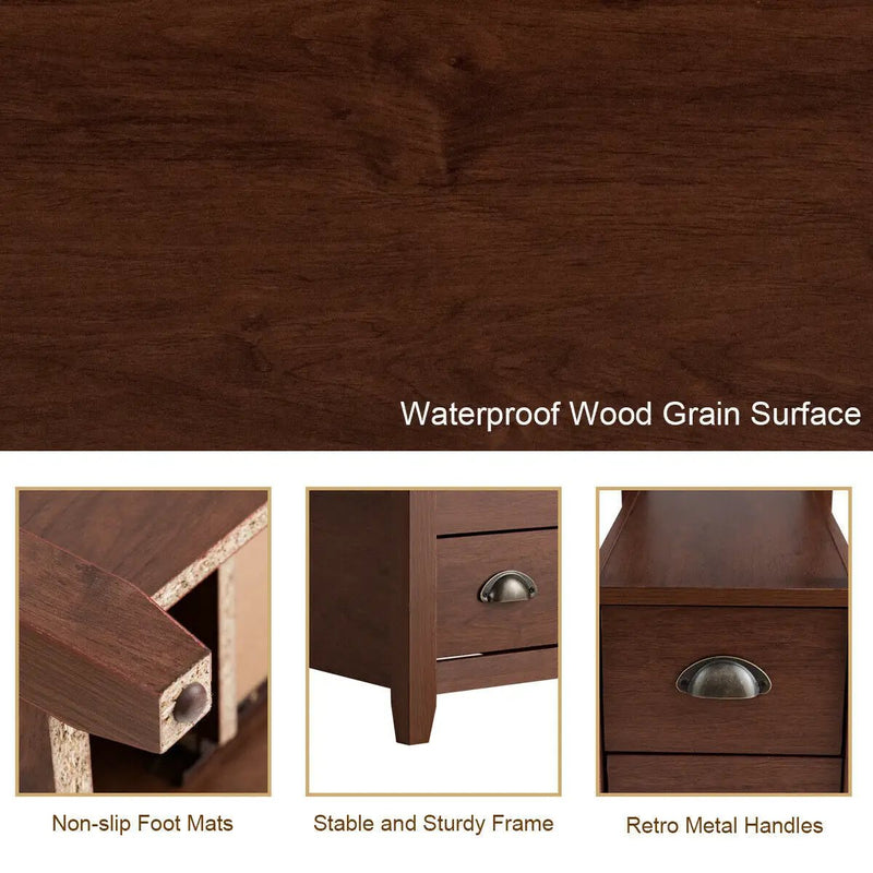 Set of 2 End Table Wooden with 2 Drawer & Shelf Bedside Table by DirectDeals