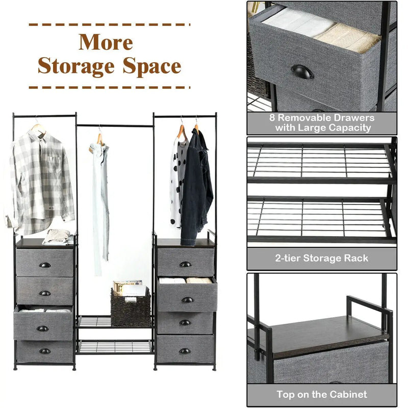 3-in-1 Portable Multifunctional Dresser with 8 Fabric Drawers and Metal Rack by DirectDeals