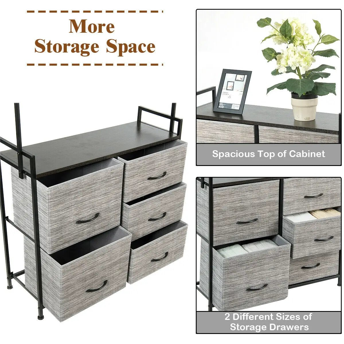 5 Fabric Drawers Dresser with Metal Frame and Wooden Top by DirectDeals