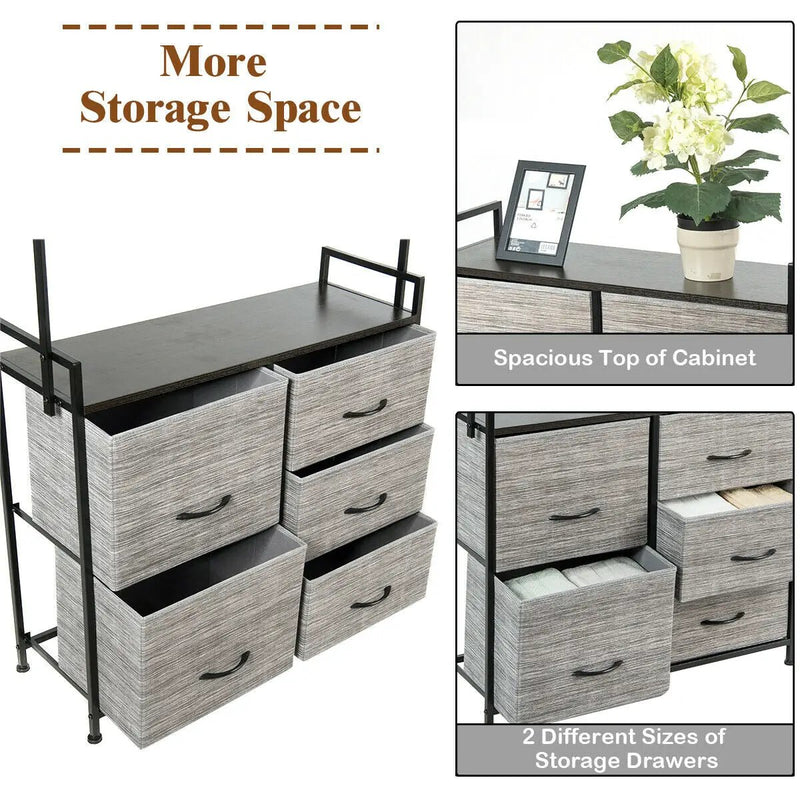 5 Fabric Drawers Dresser with Metal Frame and Wooden Top by DirectDeals