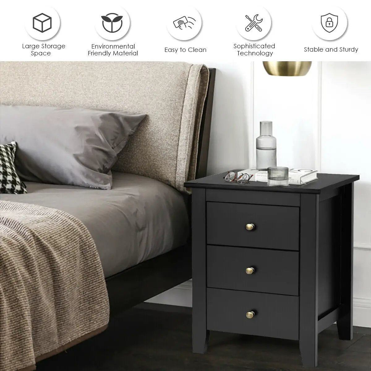 Set of 2 Nightstand End Beside Table Drawers, photo 2 of 10