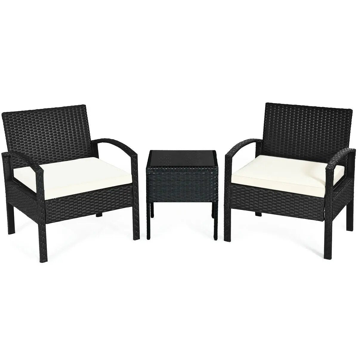 3 Pieces Outdoor Rattan Patio Conversation Set with Seat Cushions by DirectDeals