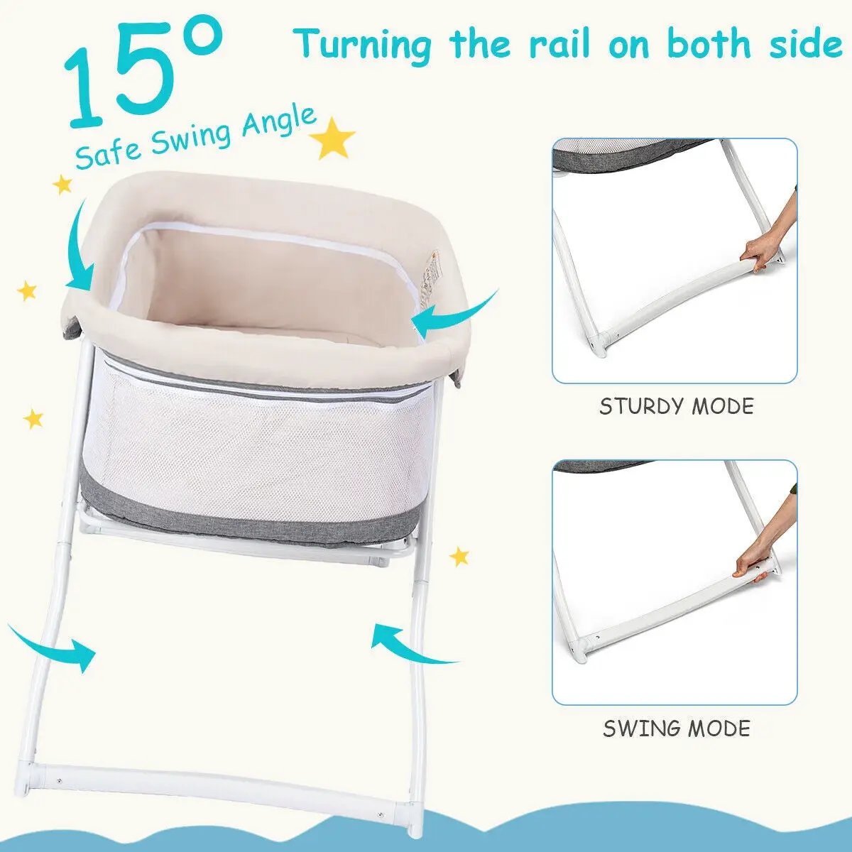 Portable Newborn Rocking Foldaway Baby Bassinet Crib-Gray by DirectDeals