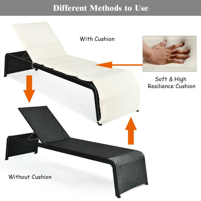 Patio Rattan Lounge Chair Back Adjustable Chaise Recliner with Cushioned by DirectDeals