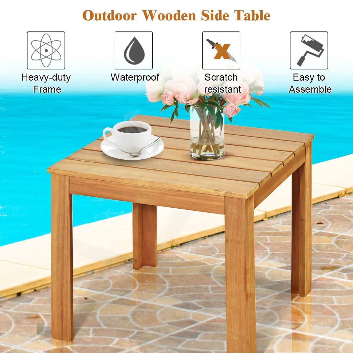 Wooden Square Patio Coffee Bistro Table, photo 12 of 16