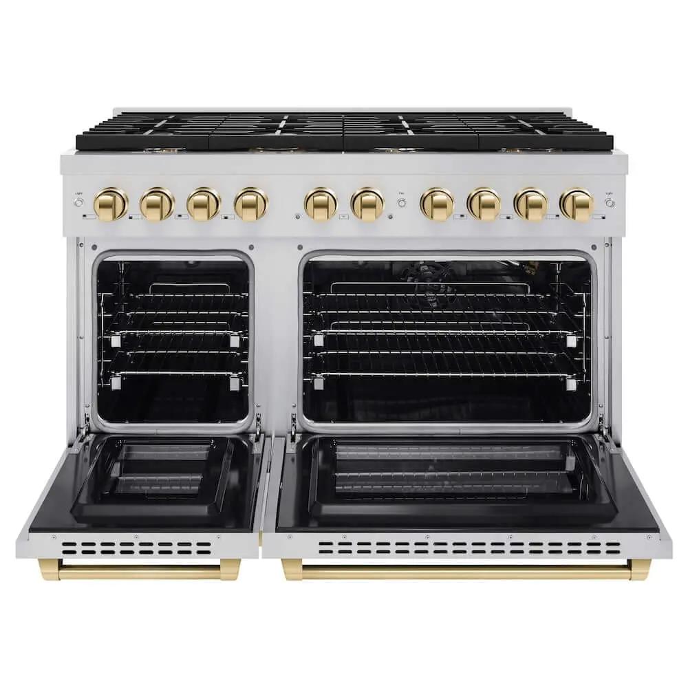 ZLINE 48"Gas Range, Convection Oven Stainless Steel, Gold, SGRZ-48-G by Farmhouse Kitchen and Bath