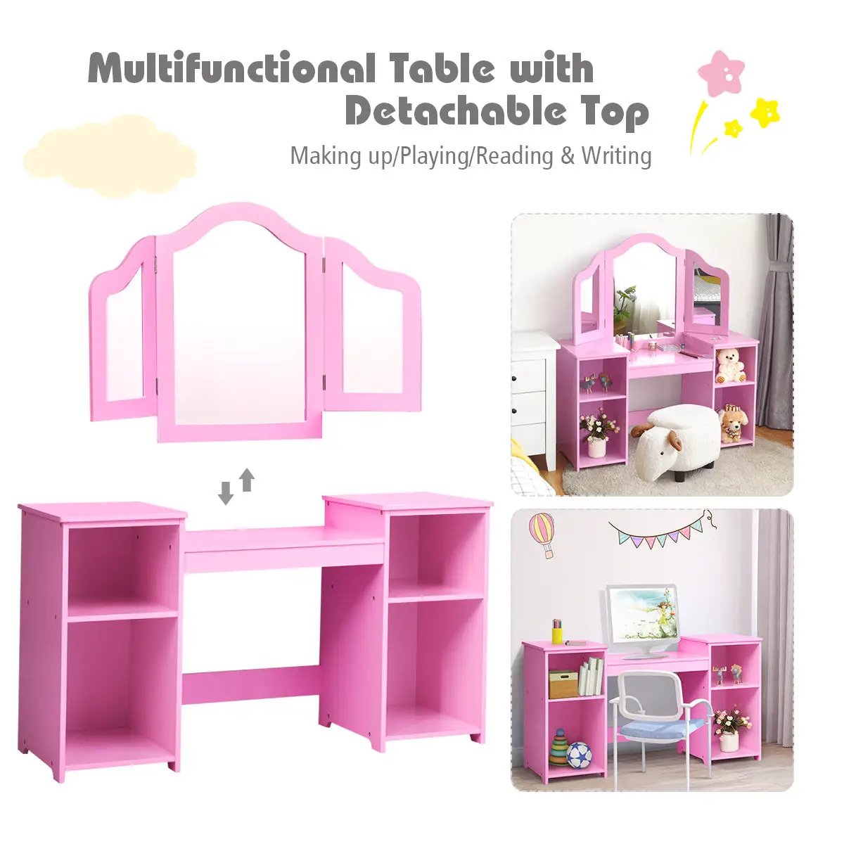 Kids Tri Folding Mirror Makeup Dressing Vanity Table Set, photo 8 of 9