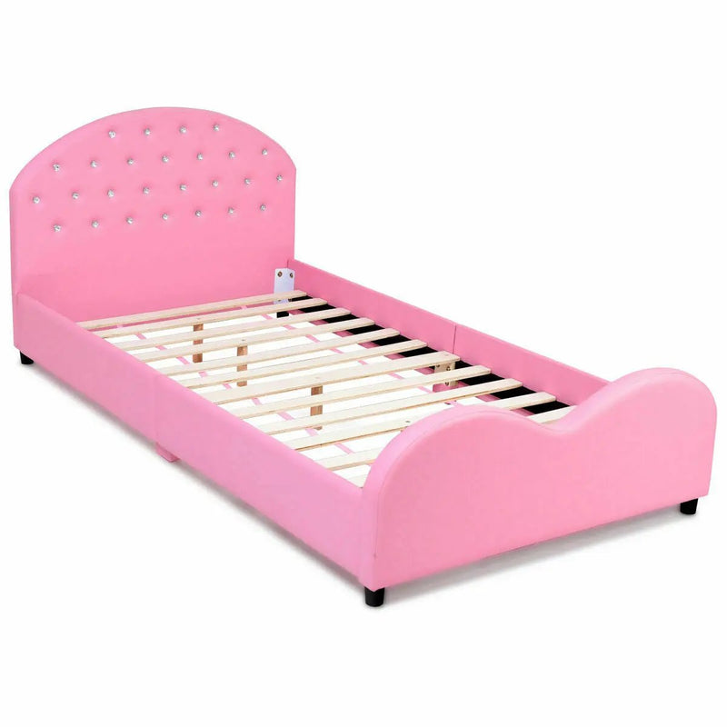 Twin Size Upholstered Platform Toddler Bed with Wood Slat Support by DirectDeals
