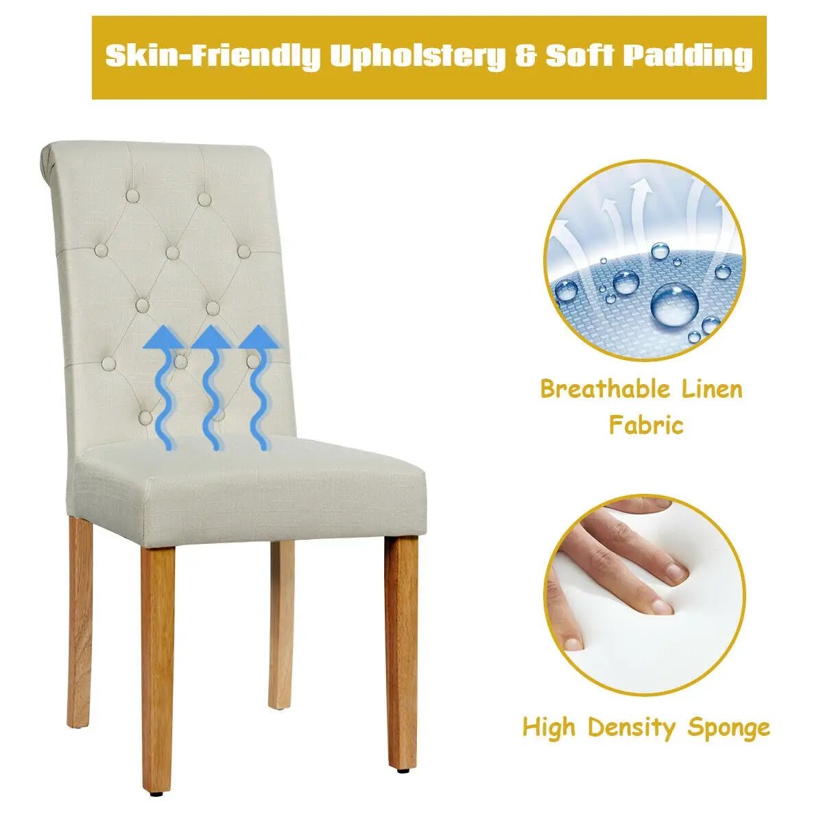 2 Pieces Tufted Dining Chair Set with Adjustable Anti-Slip Foot Pads by DirectDeals