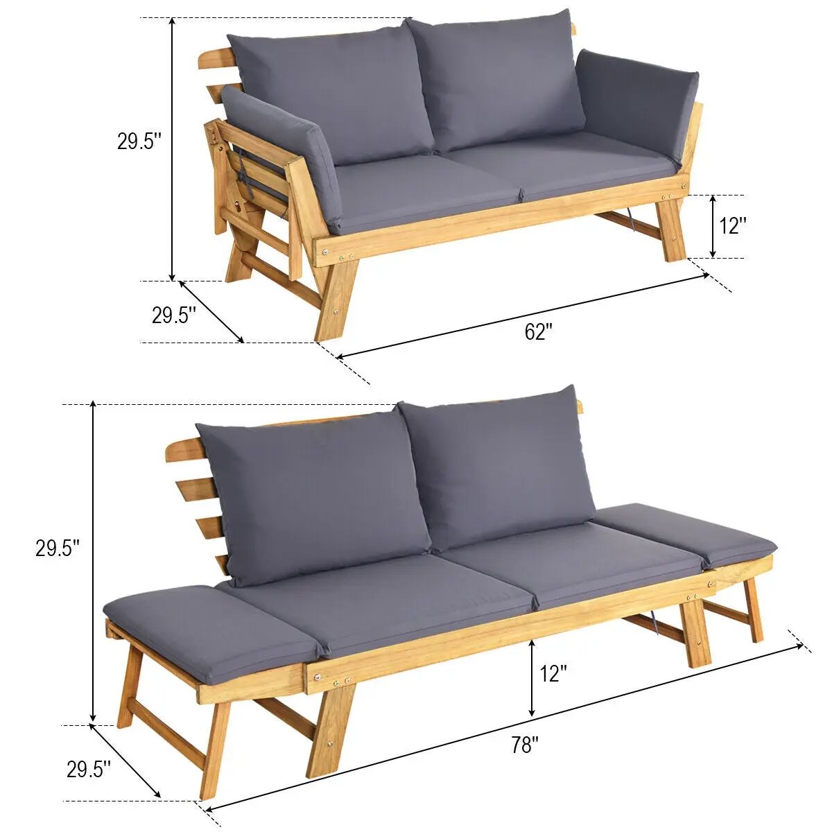 Adjustable Patio Convertible Sofa with Thick Cushion, photo 19 of 32