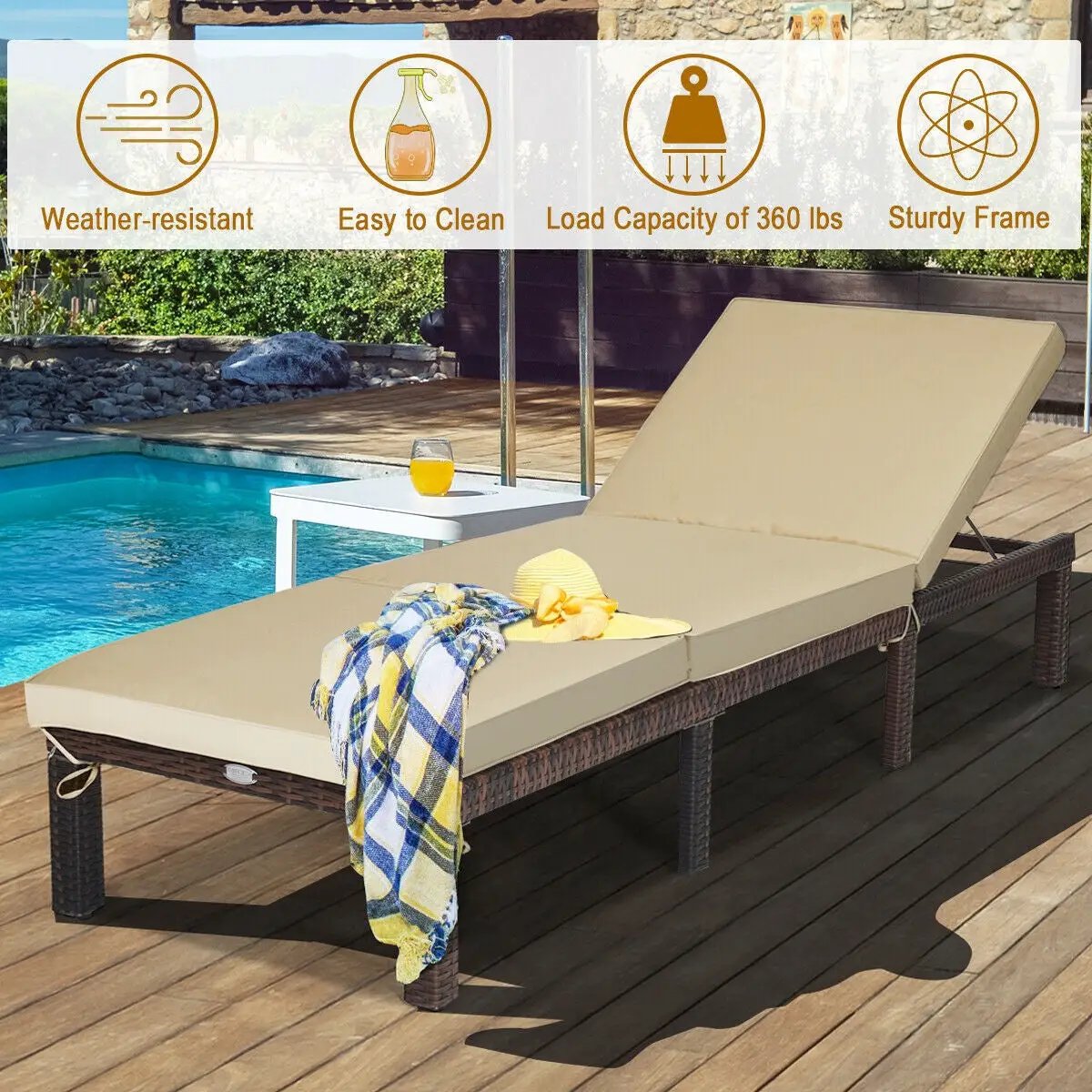 Outdoor Rattan Adjustable Cushioned Chaise by DirectDeals
