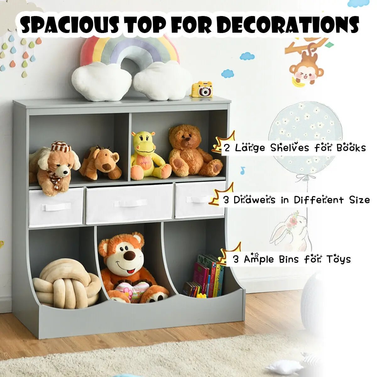 Freestanding Combo Cubby Bin Storage Organizer Unit W/3 Baskets by DirectDeals