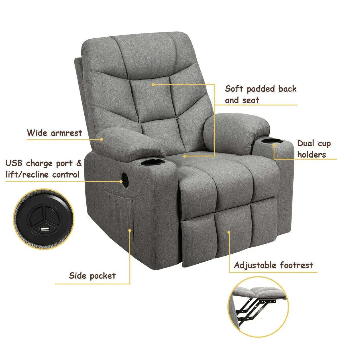 Electric Power Lift Recliner Massage Sofa by DirectDeals
