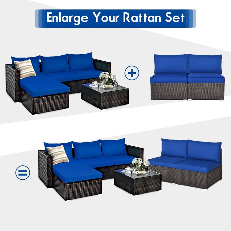 2 Pieces Patio Rattan Armless Sofa Set with 2 Cushions and 2 Pillows by DirectDeals