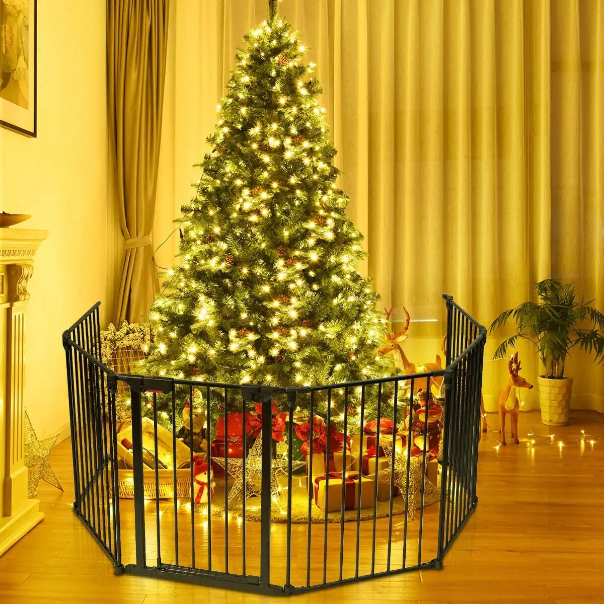 6 Panel Wall-mount Adjustable Baby Safe Metal Fence Barrier-Black by DirectDeals