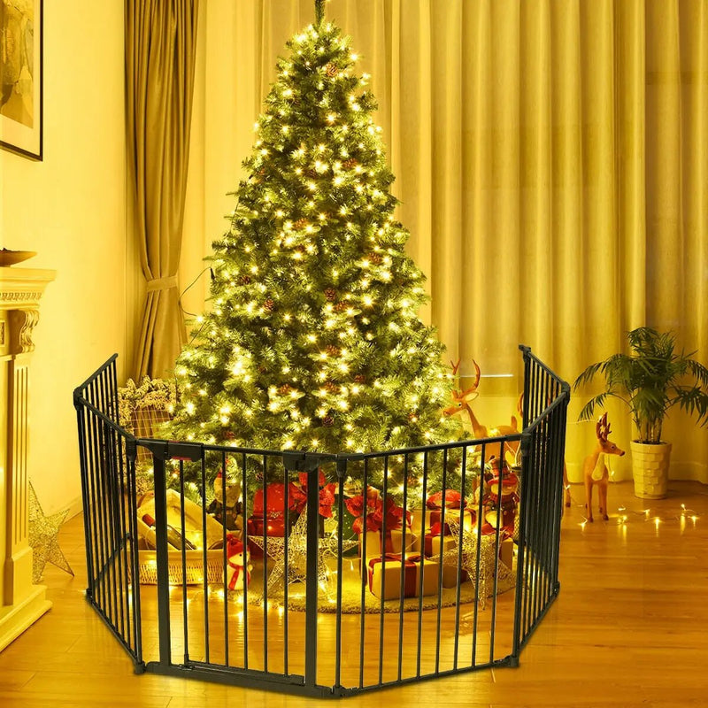 6 Panel Wall-mount Adjustable Baby Safe Metal Fence Barrier-Black by DirectDeals