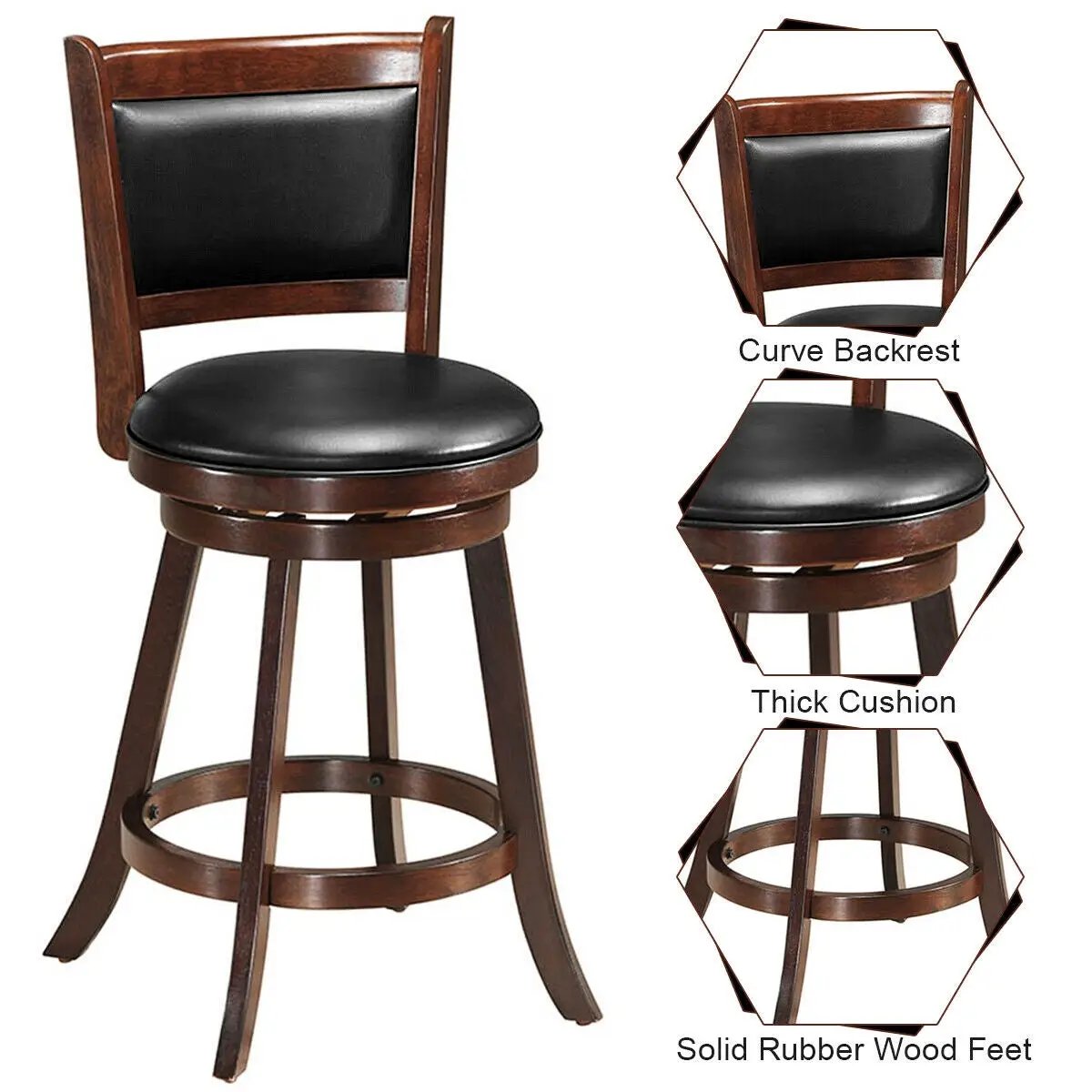 29 Inch Swivel Bar Height Stool Wooden Upholstered Dining Chair by DirectDeals