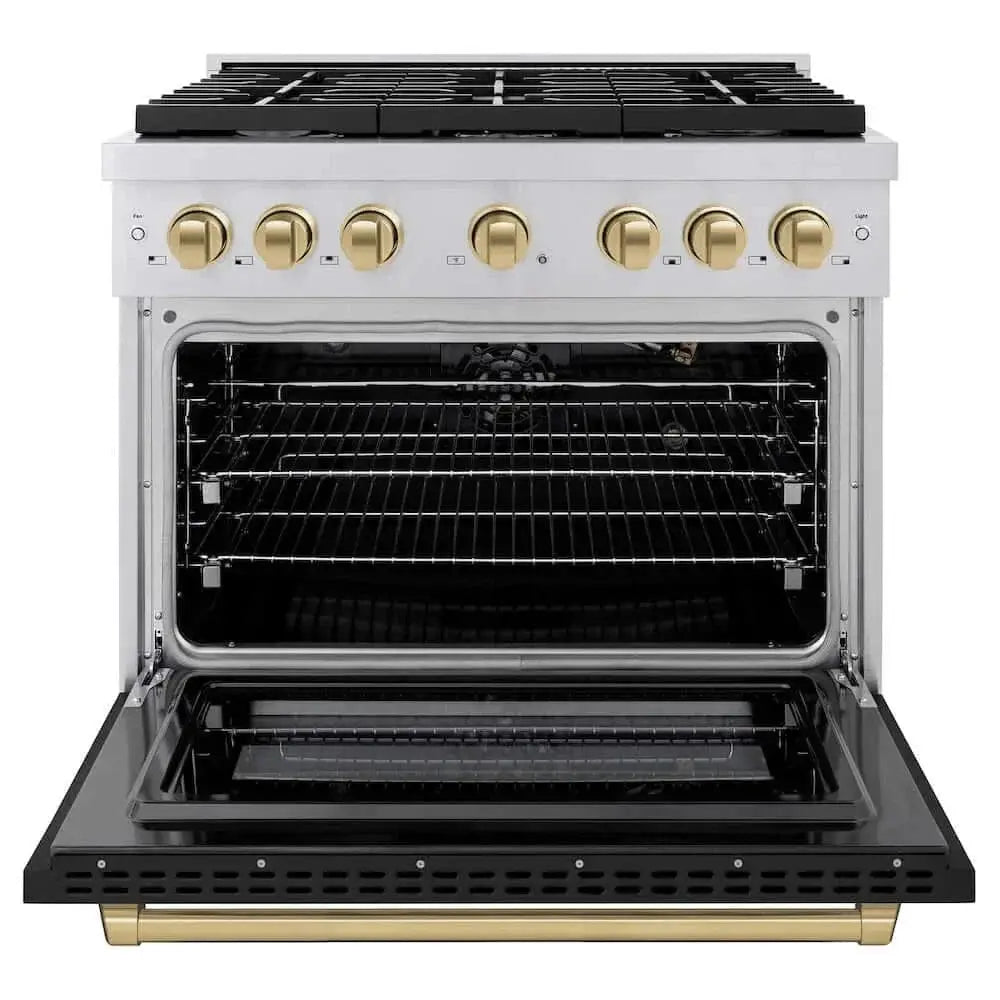 ZLINE 36"Gas Range, Convection Oven Black Matte, Champagne Bronze, SGRZ-BLM-36-CB by Farmhouse Kitchen and Bath