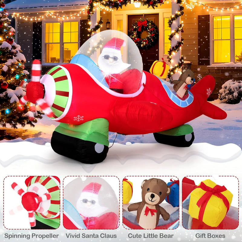 7.2 Feet Christmas Inflatables Airplane with Gift Boxes and Built-in LED Lights by DirectDeals