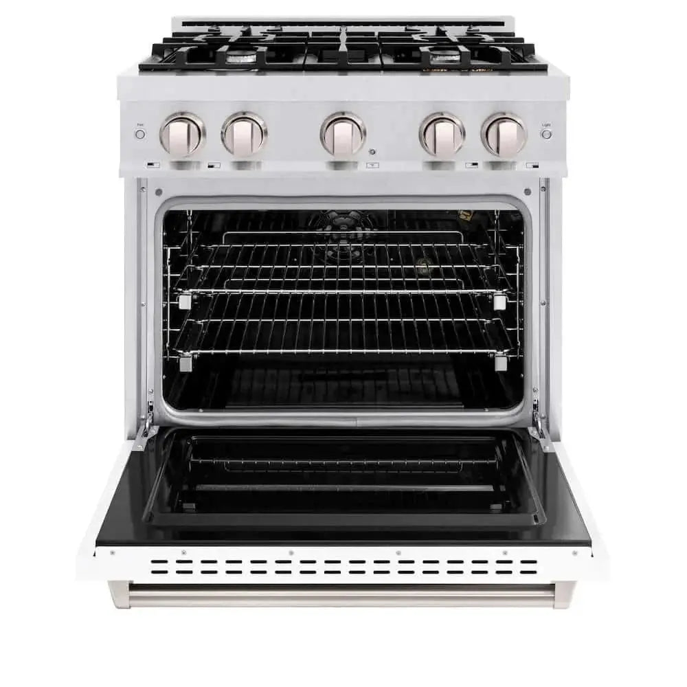 ZLINE 36"Classic Gas Range, Convection Gas Oven, DuraSnow® Stainless Steel, White Matte Door CGRS-WM-36 by Farmhouse Kitchen and Bath