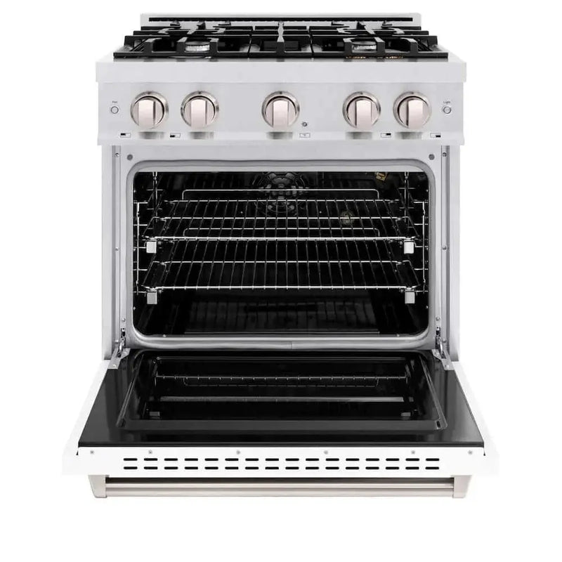ZLINE 36"Classic Gas Range, Convection Gas Oven, DuraSnow® Stainless Steel, White Matte Door CGRS-WM-36 by Farmhouse Kitchen and Bath