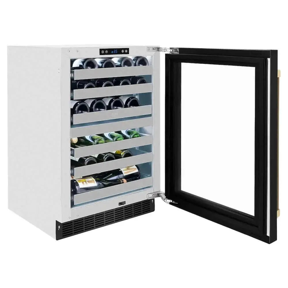 ZLINE 24" Touchstone Dual Zone 44 Bottle Wine Cooler Black Stainless Steel Glass Door Champagne Bronze Handle RWDOZ-BS-24-CB by Farmhouse Kitchen and Bath