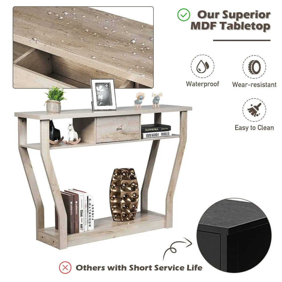 Curved Frame Modern Console Table with Storage Drawer for Entryway, photo 7 of 10