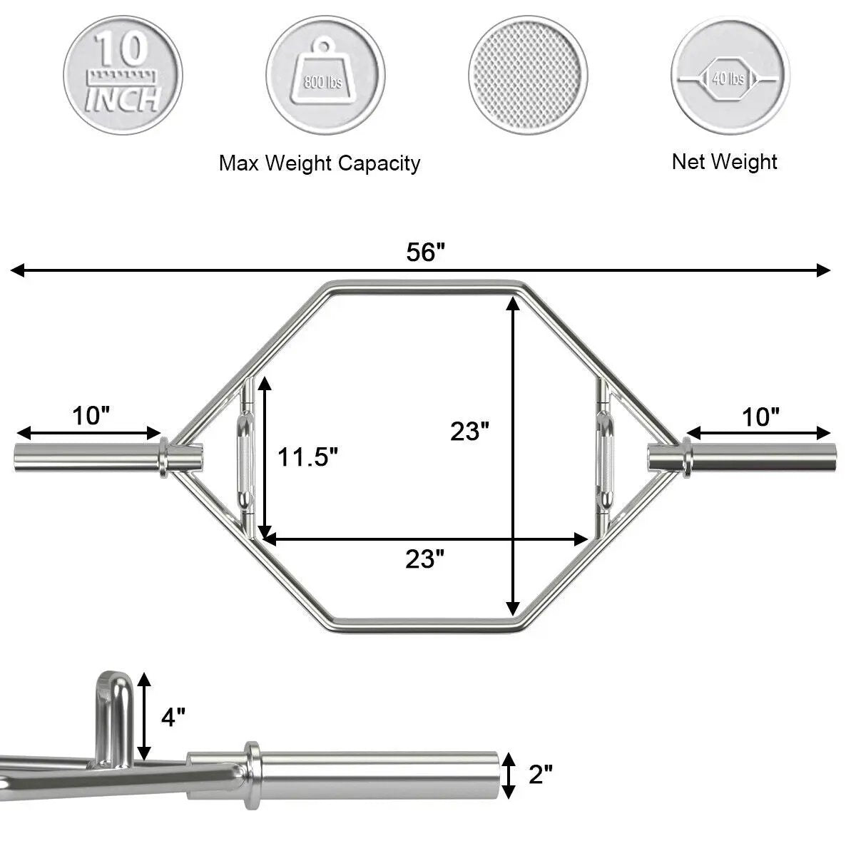 56 Inch Olympic Hexagon Deadlift Trap Bar with Folding Grips Powerlifting by DirectDeals