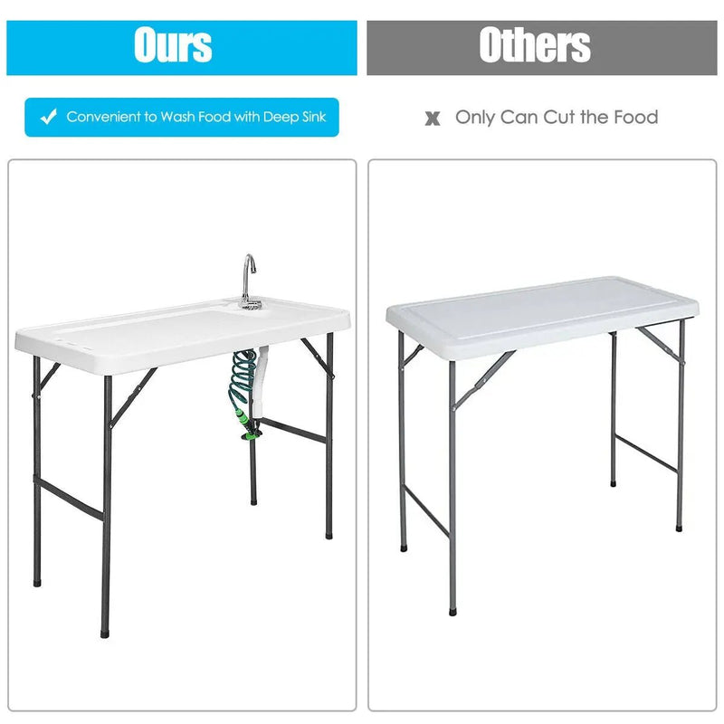 Folding Cleaning Sink Faucet Cutting Camping Table with Sprayer by DirectDeals