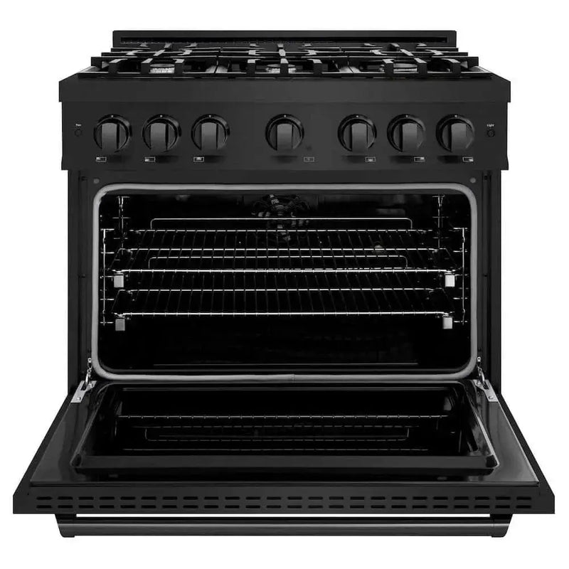 ZLINE 36" Dual Fuel Range, Gas Cooktop, Electric Convection Oven Black Stainless Steel, CDRB-36 by Farmhouse Kitchen and Bath