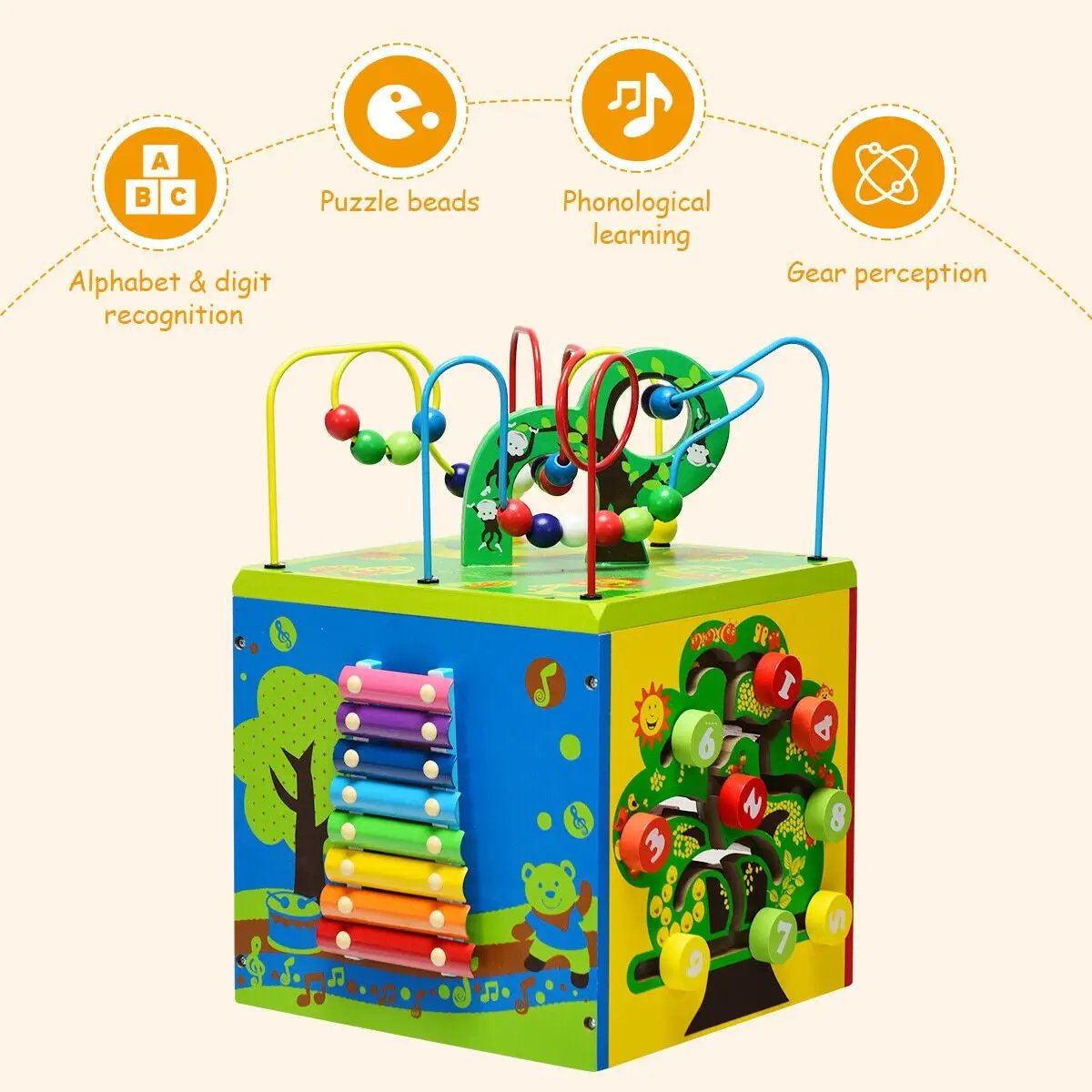 5-in-1 Wooden Activity Cube Toy by DirectDeals