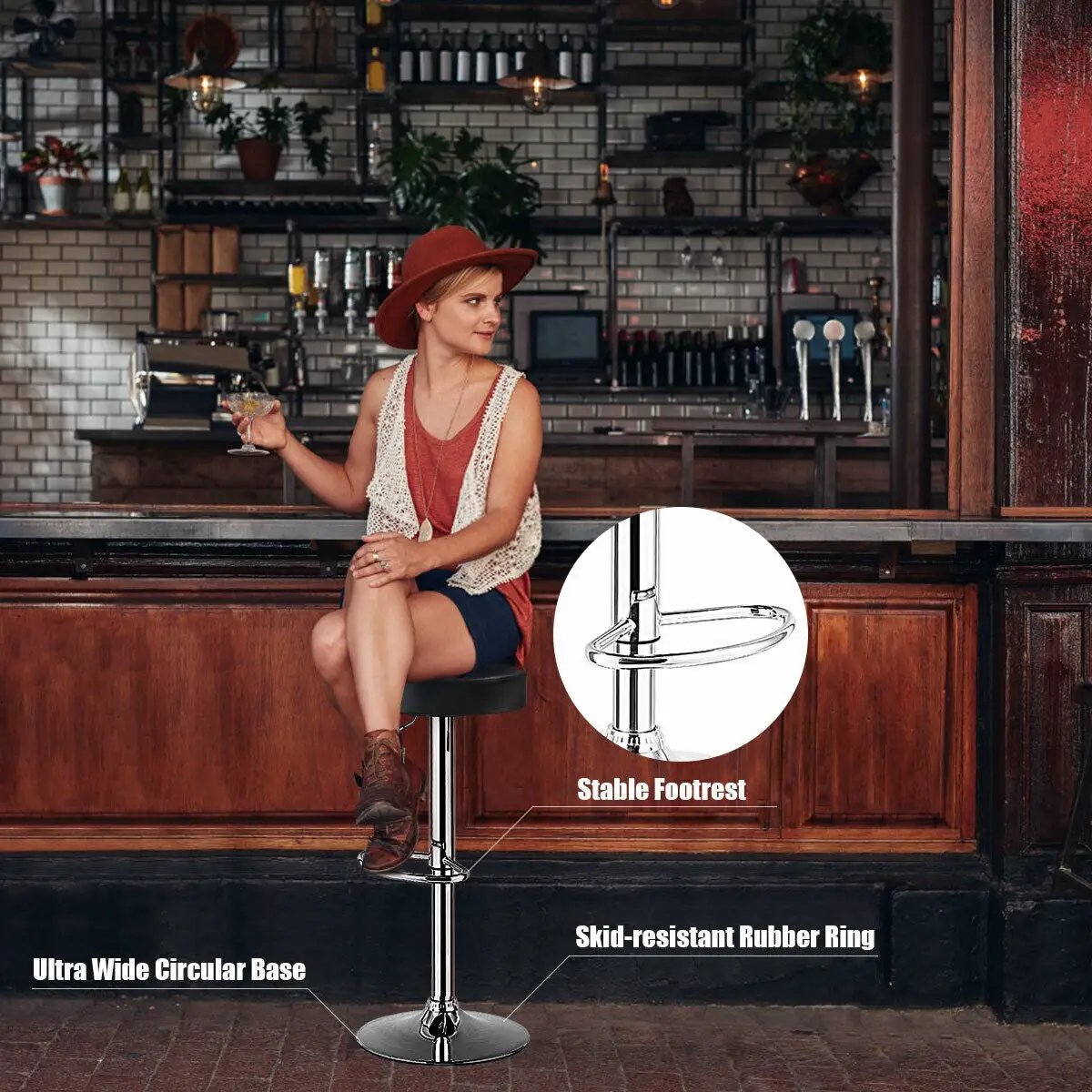 1 PC Round Bar Stool Adjustable Swivel Pub Chair, photo 6 of 10