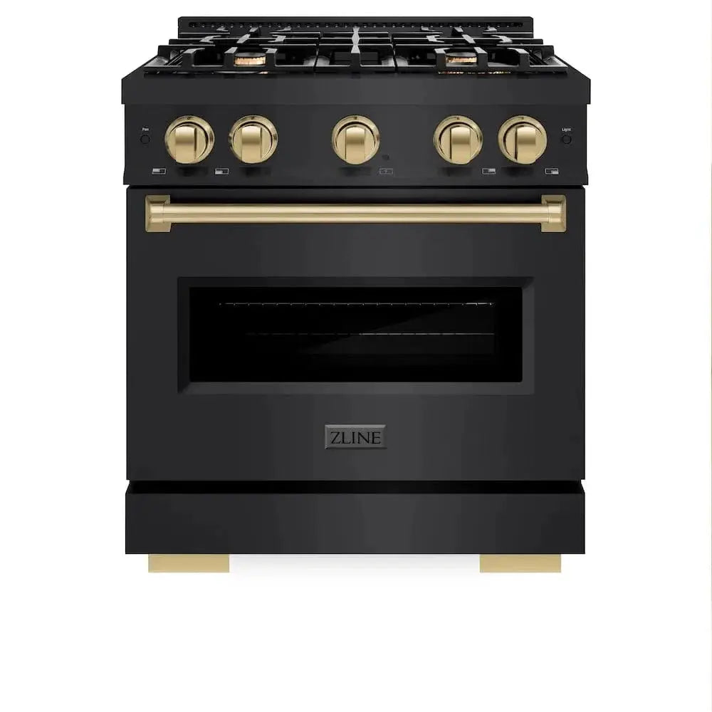 ZLINE 30" Dual Fuel Range, Gas Cooktop, Electric Convection Oven Black Stainless Steel, Champagne Bronze CDRBZ-30-CB by Farmhouse Kitchen and Bath