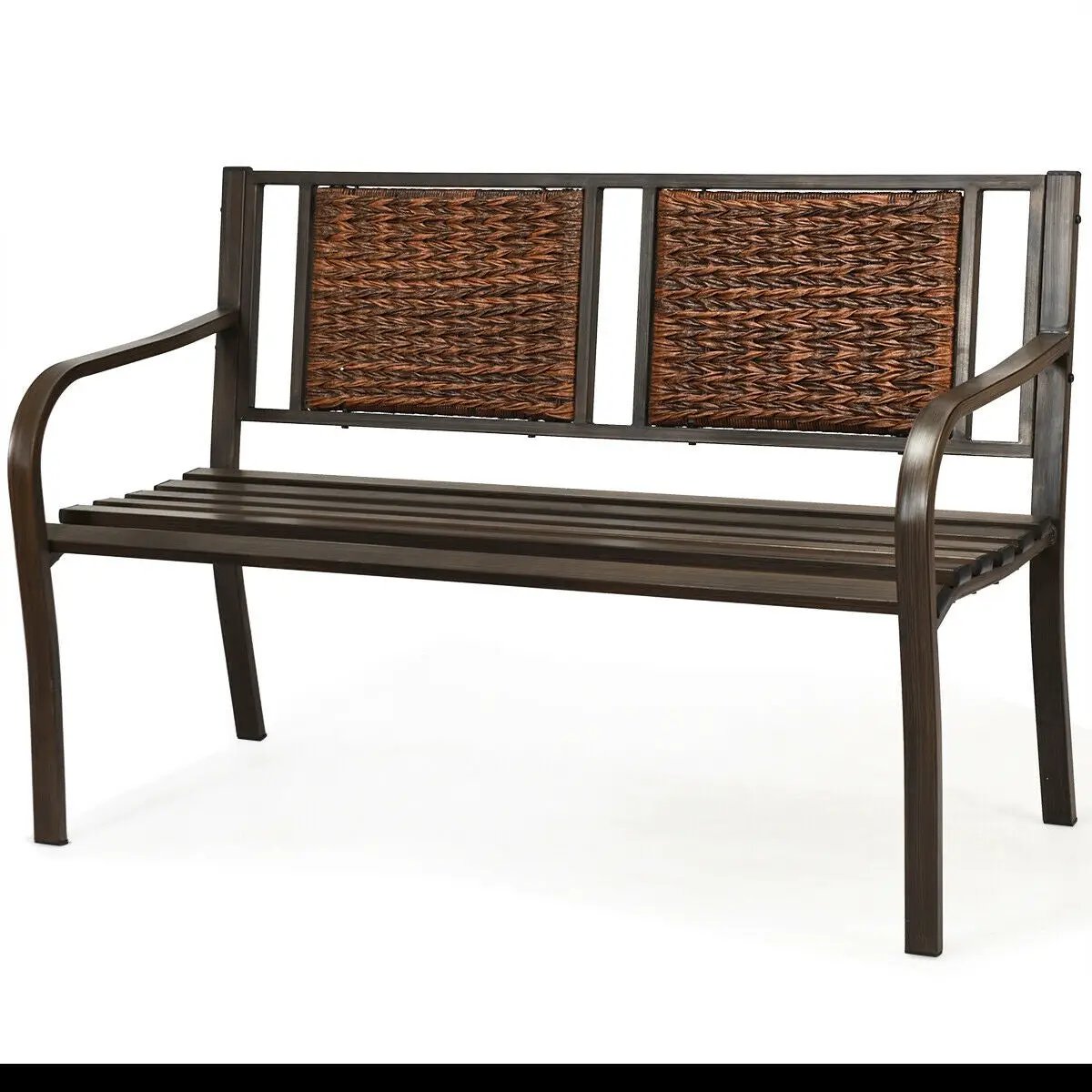 Patio Garden Bench with Powder Coated Steel Frame by DirectDeals