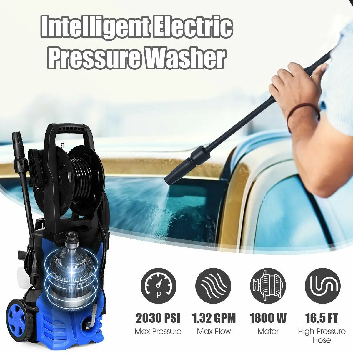 1800W 2030PSI Electric Pressure Washer Cleaner with Hose Reel, photo 7 of 9