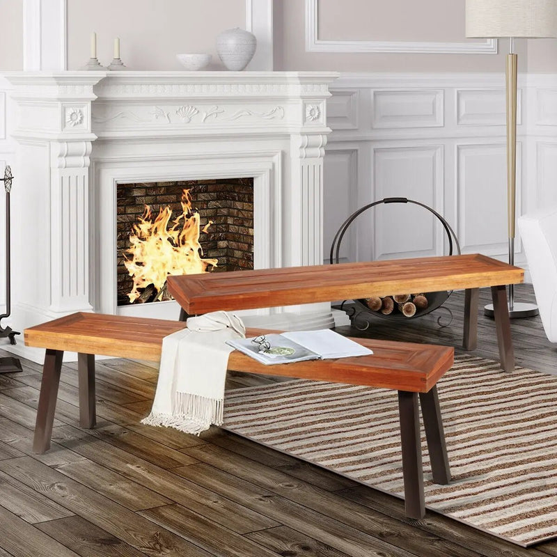 Set of 2 Patio Acacia Wood Dining Benches by DirectDeals