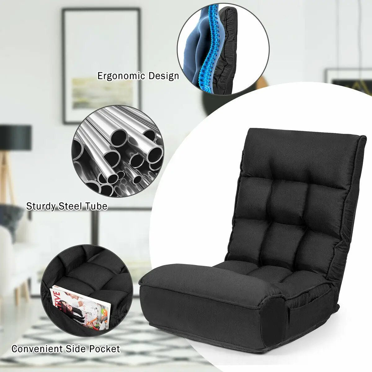 4-Position Adjustable Floor Chair Folding Lazy Sofa by DirectDeals
